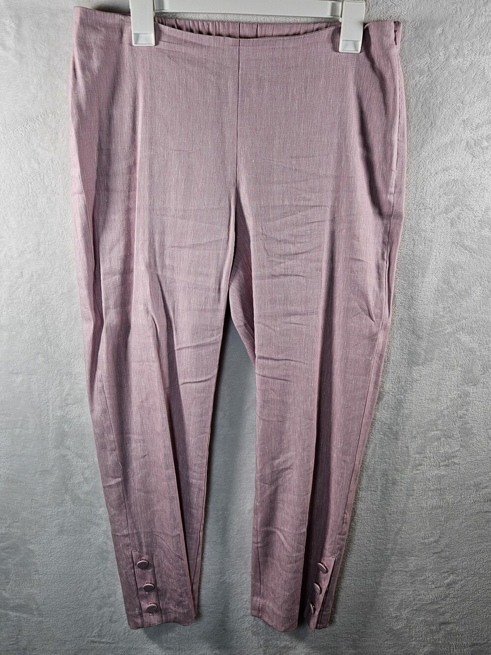 J Jill Linen Stretch Pants Womens Medium Lavender Buttons On Legs Side Zip Boho
